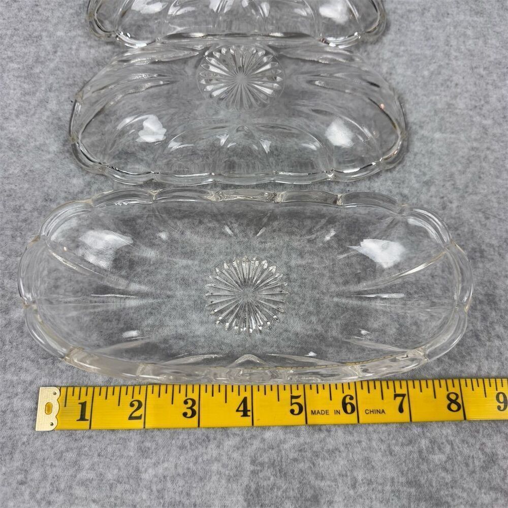 Vintage Starburst Clear Glass Oblong Banana Split Serving Dish Set Of 5 - Picture 8 of 10